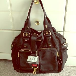 Storksak black diaper bag with stroller strap